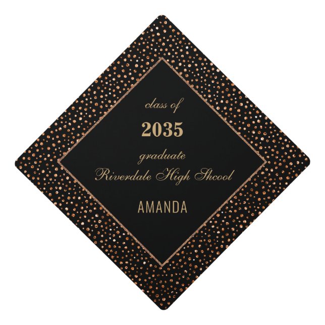 Chic Gold Confetti 20XX Year Typography Elegant Graduation Cap Topper (Front)