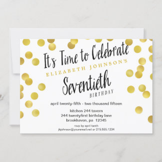 Chic Gold Confetti 70th Birthday Party Invite