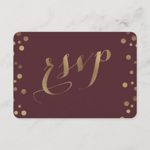 Chic Gold Confetti Love Burgundy Wedding RSVP