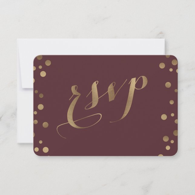 Chic Gold Confetti Love Mariage Bourgogne RSVP (Devant)