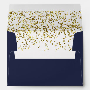 Chic gold confetti navy blue wedding address envelope