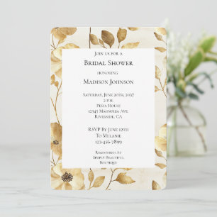 Chic Gold Cream Floral Bridal Shower Invitation