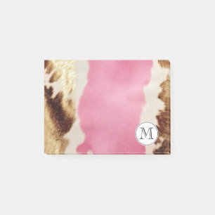 Chic Gold Cream Pink Cowgirl Cowhide Monogram Post-it Notes