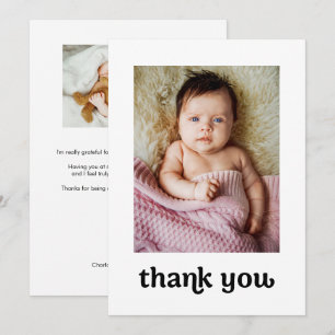Chic Gold cross Modern 2 Baby Girl Photos Baptism Thank You Card
