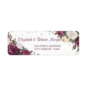 Chic Gold Diamonds Burgundy Floral Wedding Label