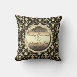 Chic Gold Diamonds Damask 50th Wedding Anniversary Throw Pillow