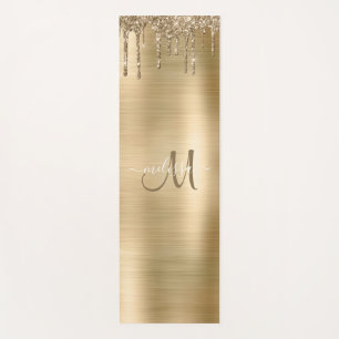 Chic Gold Dripping Glitter Brush Metal Monogram Yoga Mat