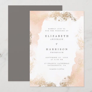 Chic Gold Dust & Blush Watercolor Wedding Invitation