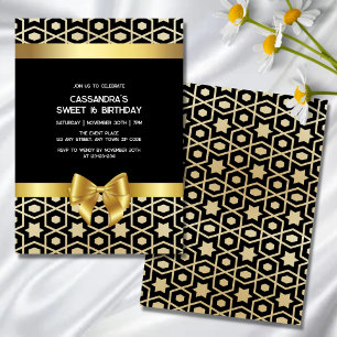 Chic Gold Egypt Geometric Gold Bow 16th Birthday Invitation