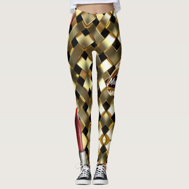Chic Gold Elegant Lips Girly 2022 bday Custom  Leggings (Front)