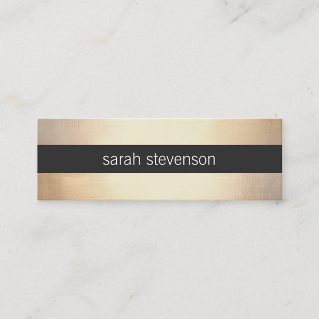 Chic Gold FAUX Foil Look Black Striped Modern Mini Business Card (Front)