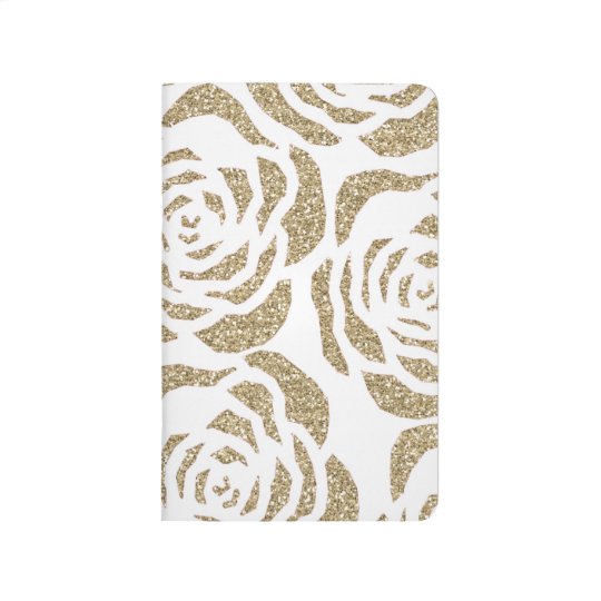 Chic Gold Faux Glitter Roses Floral Pocket Journal