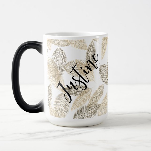 Chic Gold Feathers on Personalized        Magic Mug (Left)