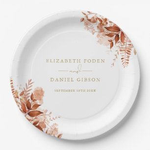 Chic Gold Floral Autumn Fall Wedding Paper Plate