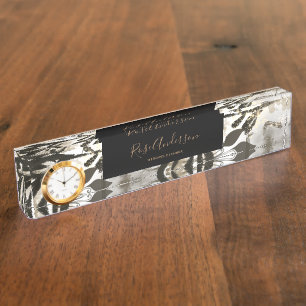 Chic Gold Floral Pattern Typography Nameplate