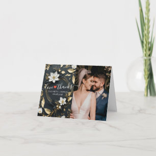 Chic Gold Floral Wreath Photo Mariage Love Merci