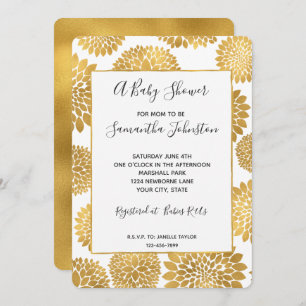 Chic Gold Flowers Baby Shower Invitation
