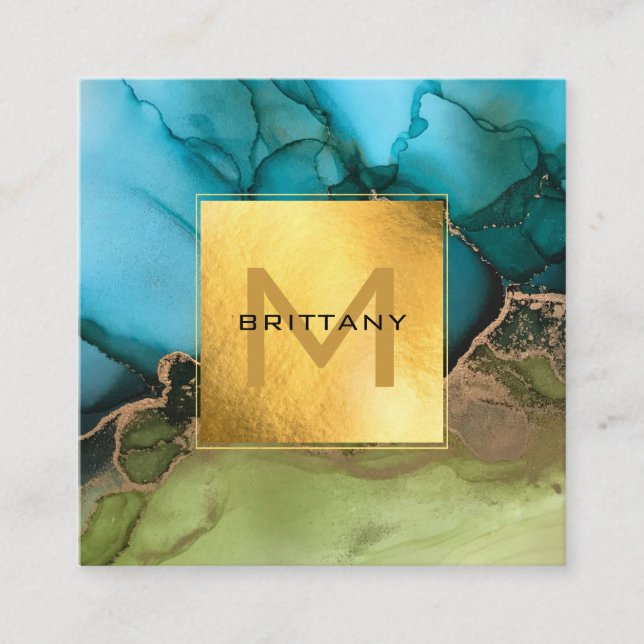 Chic Gold Foil Black and Teal Custom DIY Square Business Card (Front)