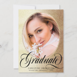 Chic Gold Foil Black Script Photo Graduation Announcement