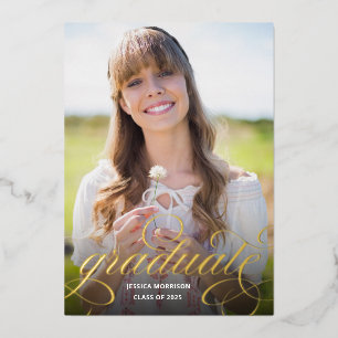 Chic Gold Foil Calligraphy Photo Graduation Party