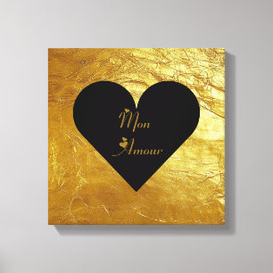 Chic Gold Foil Canvas Print with Black Heart