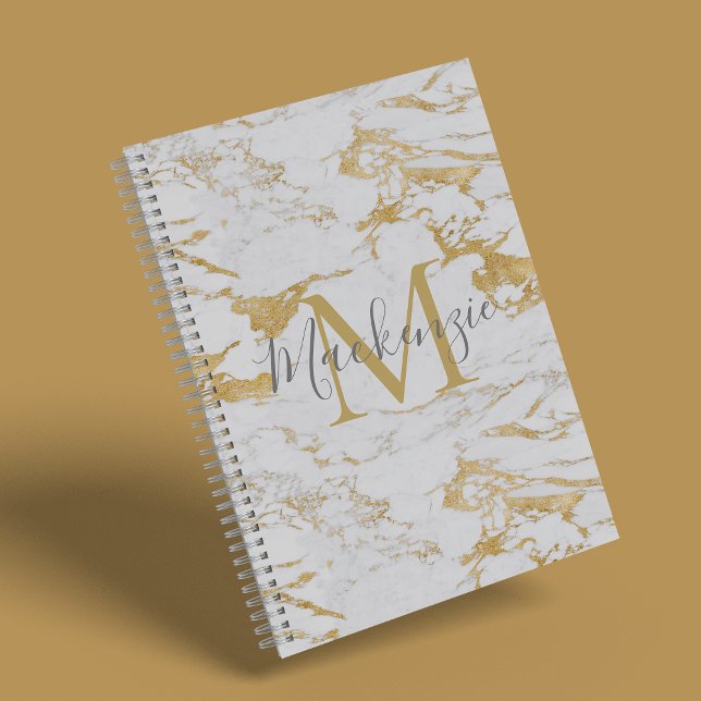 Chic Gold Foil Classic Marble Monogram Notebook (Creator Uploaded)
