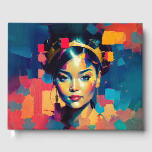 Chic Gold Foil Colourful Women Impasto Oil Paintin Guest Book
