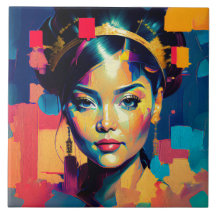 Chic Gold Foil Colourful Women Impasto Oil Paintin