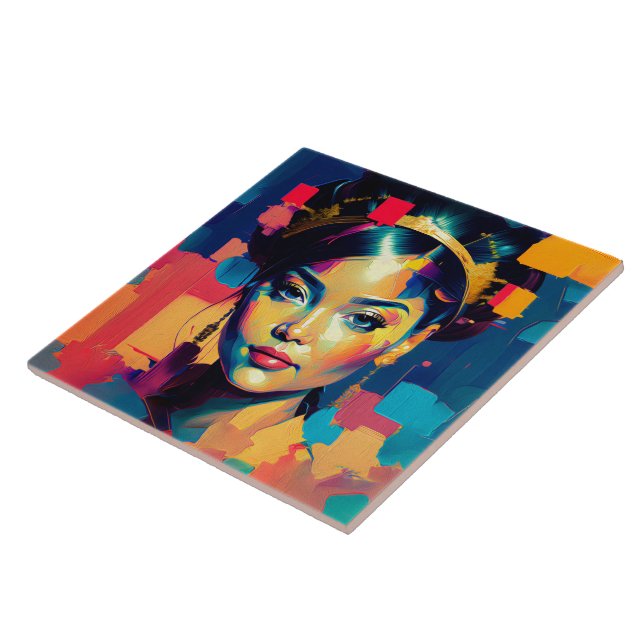 Chic Gold Foil Colourful Women Impasto Oil Paintin Tile (Side)