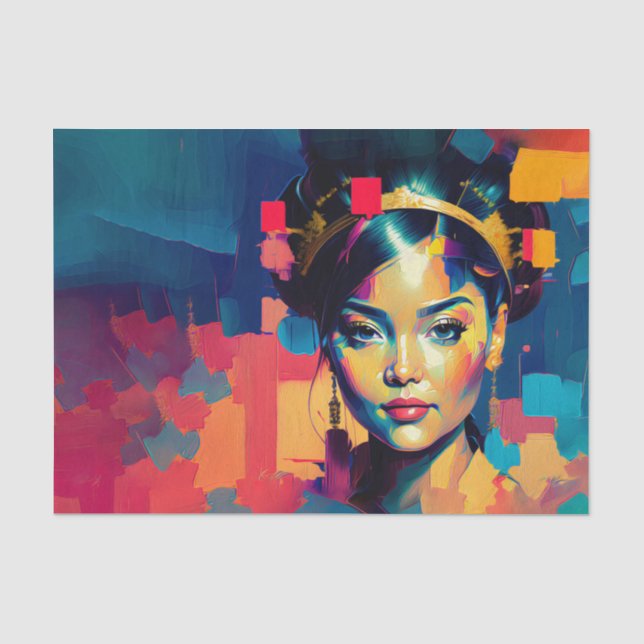 Chic Gold Foil Colourful Women Impasto Oil Paintin Tissue Paper (Front)