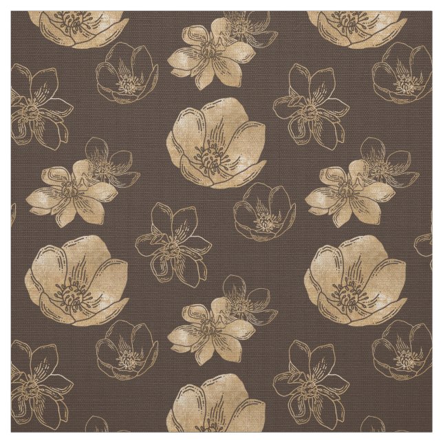 Chic Gold Foil Floral Pattern Fabric (Swatch)