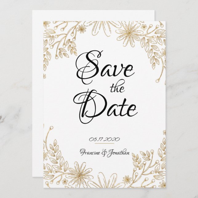 Chic Gold Foil Floral Save The Date Invitation (Front/Back)