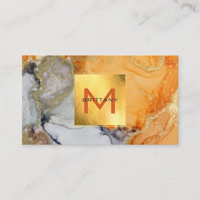 Chic Gold Foil Grey and Amber Custom DIY  Square B Business Card (Front)