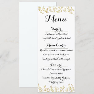 Chic Gold Foil Leaves Reception Menu Card