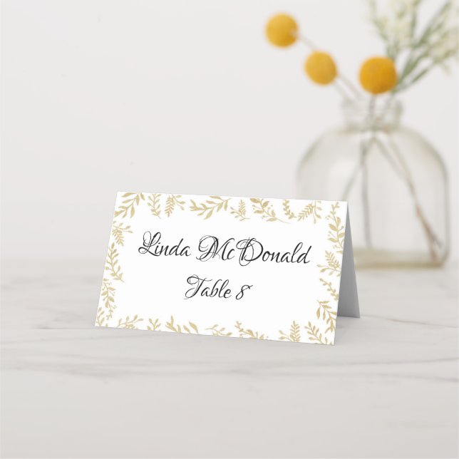 Chic Gold Foil Leaves Reception Place Card (Front)