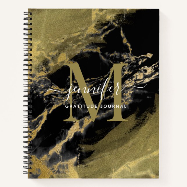 Chic Gold Foil Marble Monogram Notebook (Front)