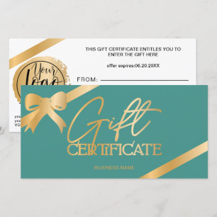 Chic gold foil ribbon green logo gift certificate