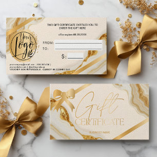 Chic gold foil ribbon marble logo gift certificate