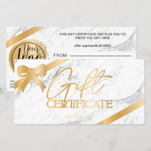 Chic gold foil ribbon marble logo gift certificate