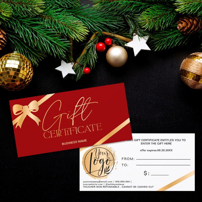 Chic gold foil ribbon red logo gift certificate (Creator Uploaded)