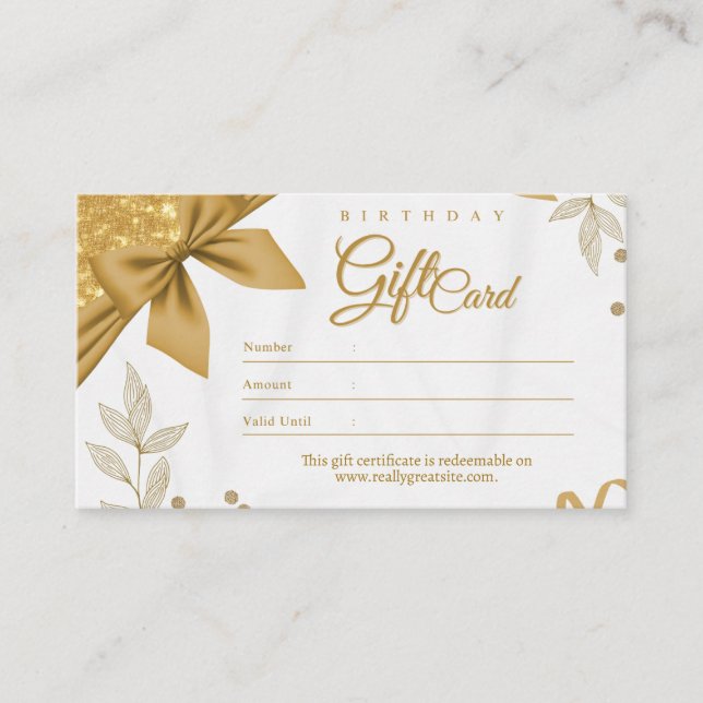 Chic gold foil ribbon white logo gift certificate (Front)