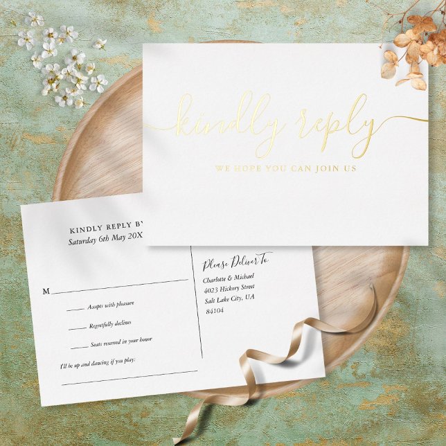 Chic Gold Foil Script Song Request RSVP Postcard (Creator Uploaded)