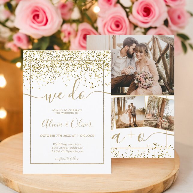 Chic gold foil white photo initials wedding invitation (Chic gold foil white photo initials wedding invitation)