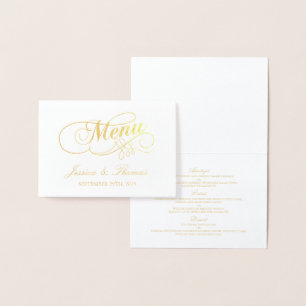 Chic Gold Foil & White Wedding Menu Card Template