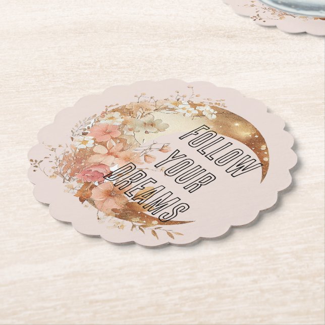 Chic Gold Frame Blush Pink Floral bridal shower Paper Coaster (Angled)