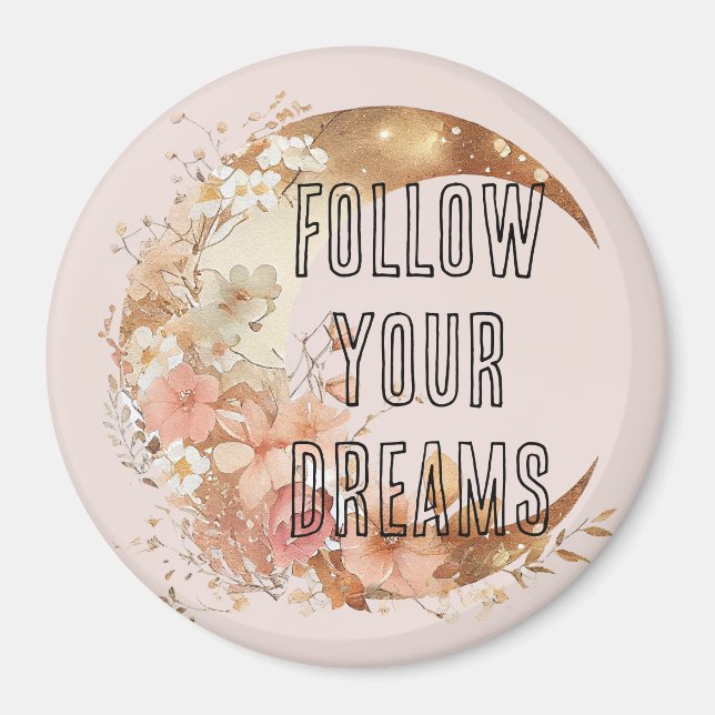 Chic Gold Frame Blush Pink Floral Magnet (Front)