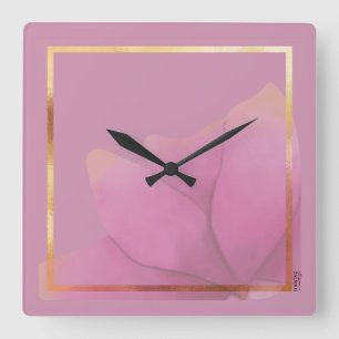 Chic Gold Fuchsia Abstract Floral Frame Square Wall Clock