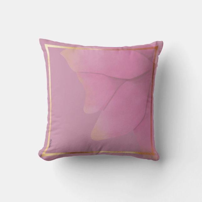 Chic Gold Fuchsia Abstract Floral Frame Throw Pillow (Front)