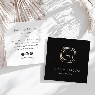 Chic Gold Gemstone Monogram Jeweller Logo Square Business Card