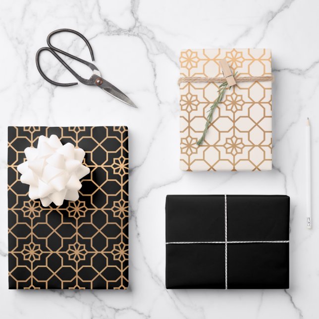 Chic Gold Geometric Arabic Islamic  Wrapping Paper Sheet (Front)